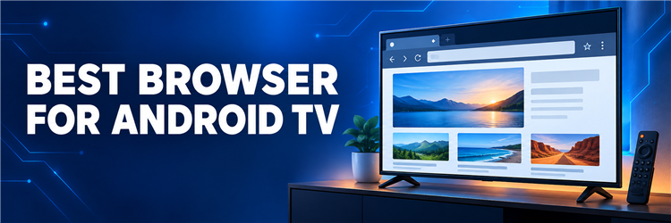 Best browser for Android TV shown beside an unbranded television browser illustration