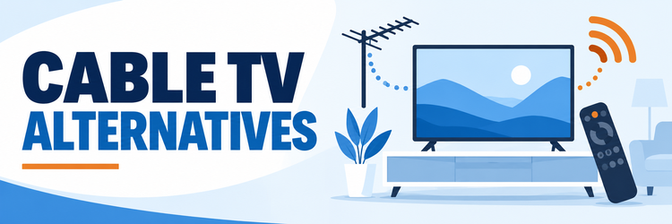 Cable TV alternatives illustration with television, antenna, remote and streaming signal