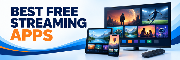 Best free streaming apps shown across a television, tablet, phone, and remote