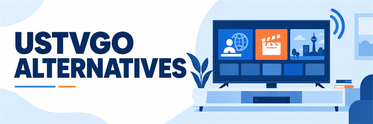 Best USTVGO alternatives shown with an unbranded television and legal live channel choices
