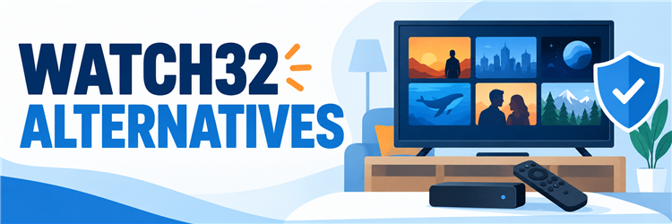 Best Watch32 alternatives shown with a legal streaming television and safety shield