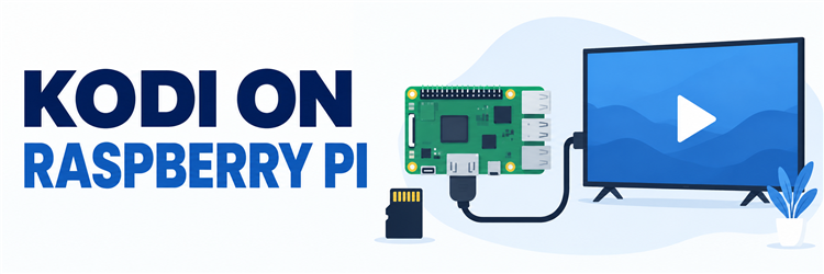 Kodi on Raspberry Pi setup with a single-board computer, microSD card and TV