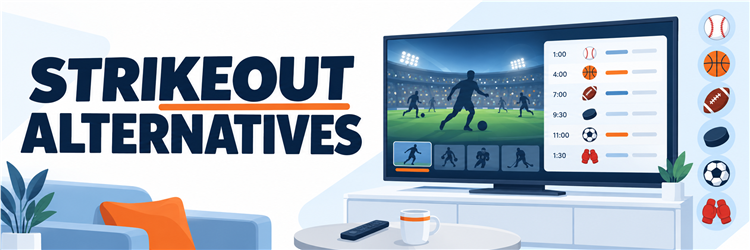 Strikeout alternatives represented by an unbranded sports streaming screen and schedule cards