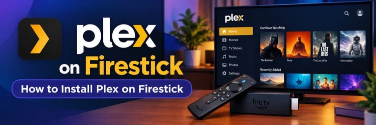 Plex app home screen on a TV with a Fire TV Stick and remote