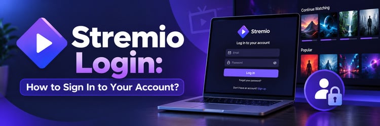 Stremio login screen on a laptop